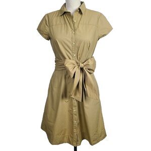J. Crew Shirt Dress 4 Tan Safari Button-Front Tie Waist Short Sleeve Knee Length